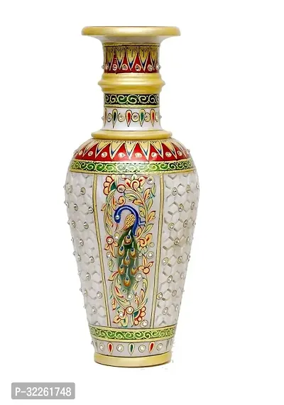 Handicrafts Marble Flower Vase With Mehrab And White Kundan Work Stoneware Vase