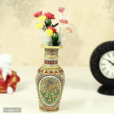 Handicrafts Marble Flower Vase With Mehrab And White Kundan Work Stoneware Vase