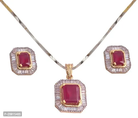Stylish Red Alloy Cubic Zirconia Jewellery Set For Women-thumb0