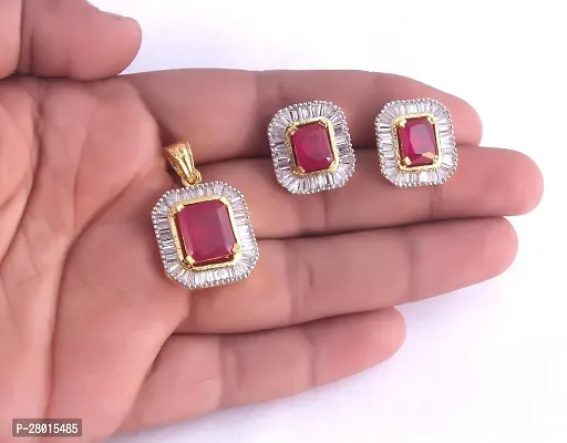 Stylish Red Alloy Cubic Zirconia Jewellery Set For Women-thumb4