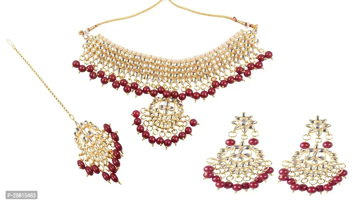 Stylish Gold Alloy Onyx Pearl Jewellery Set For Women