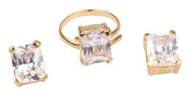 Stylish Gold Alloy Cubic Zirconia Jewellery Set For Women-thumb1