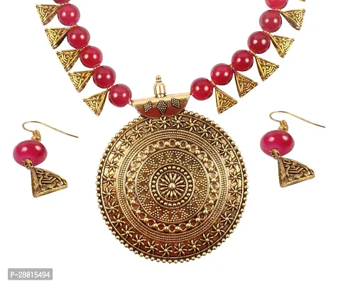 Stylish Red Brass Onyx Jewellery Set For Women
