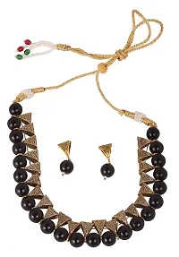 Stylish Black Base Metal Pearl Jewellery Set For Women-thumb1