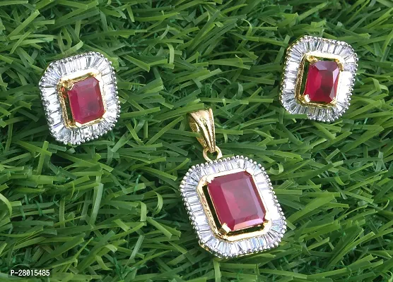 Stylish Red Alloy Cubic Zirconia Jewellery Set For Women-thumb5