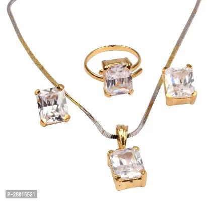 Stylish Gold Alloy Cubic Zirconia Jewellery Set For Women