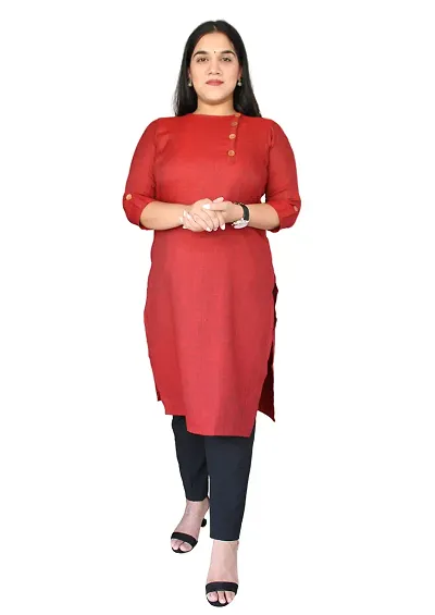 SINDOORI Women's Side Button Kurti S to 6XL Plus Size 14 Solid Colours Kurta Neck Design Sleeves Kurti 3/4 Sleeves Kurti for Women Latest