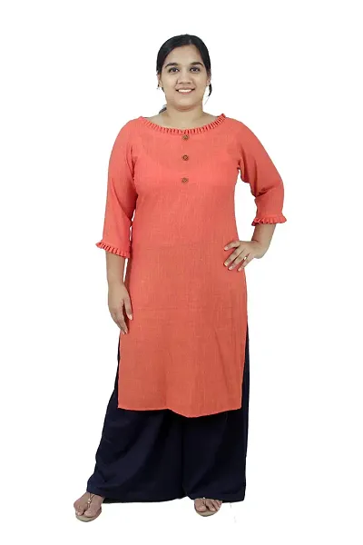 SINDOORI Women's Blend Straight Kurta (K_Orange_B.Frl. 1_Orange_M)