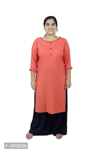 SINDOORI Women's Cotton Blend Straight Kurta (K_Orange_B.Frl. 1_Orange_M)-thumb3