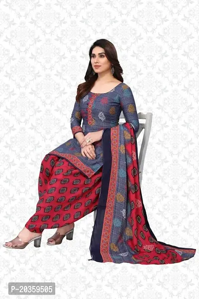 Elegant Grey Cotton Printed Dress Material with Dupatta For Women-thumb0