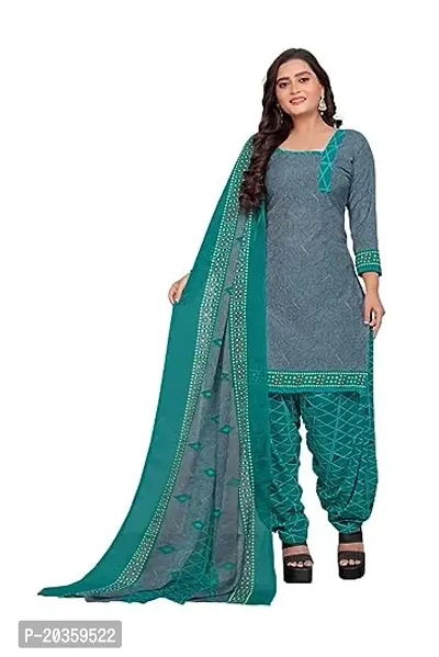 Elegant Grey Cotton Printed Dress Material with Dupatta For Women