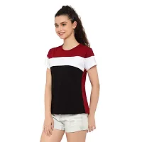 Deepmayra collection Trandy Women's Color Block T-Shirts Maroon-thumb1