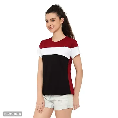 Deepmayra collection Trandy Women's Color Block T-Shirts Maroon-thumb2