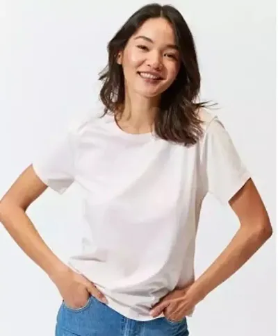 Glaedrs 100% Cotton Bio Washed Solid Round Neck Women's T-Shirt (XS, White)