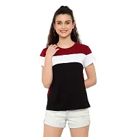 Deepmayra collection Trandy Women's Color Block T-Shirts Maroon-thumb3