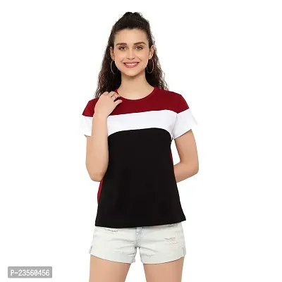 Deepmayra collection Trandy Women's Color Block T-Shirts Maroon-thumb4