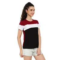 Deepmayra collection Trandy Women's Color Block T-Shirts Maroon-thumb2