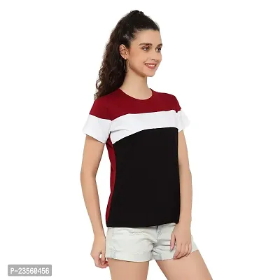 Deepmayra collection Trandy Women's Color Block T-Shirts Maroon-thumb3