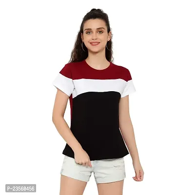 Deepmayra collection Trandy Women's Color Block T-Shirts Maroon-thumb0