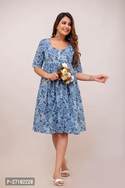 Women Cotton Floral Printed Dress-thumb0