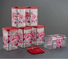 Flower Printed Plastic Square Container Set for Kitchen Storage Jar 1100ml Unbreakable Containers Set Pack of 6-thumb1