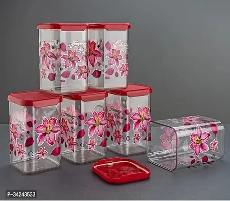 Flower Printed Plastic Square Container Set for Kitchen Storage Jar 1100ml Unbreakable Containers Set Pack of 6-thumb2