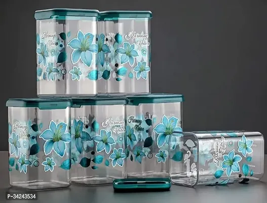 Flower Printed Plastic Square Container Set for Kitchen Storage Jar 1100ml Unbreakable Containers Set Pack of 6-thumb3