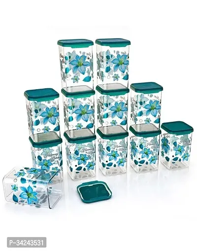 Plastic container set for kitchen storage Printed new Square 1100ml containers Pack of 12-thumb0