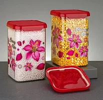 Flower Printed Plastic Square Container Set for Kitchen Storage Jar 1100ml Unbreakable Containers Set Pack of 6-thumb2