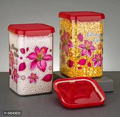 Flower Printed Plastic Square Container Set for Kitchen Storage Jar 1100ml Unbreakable Containers Set Pack of 6-thumb3