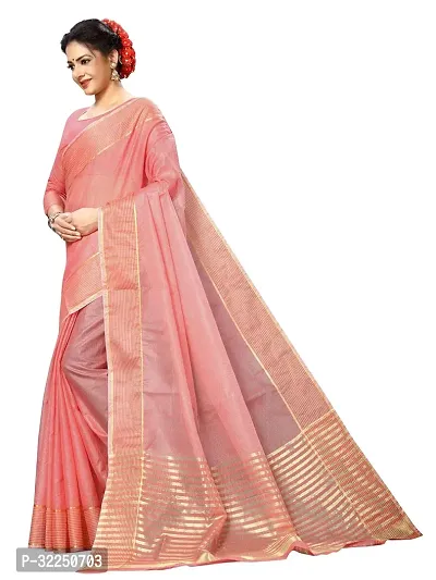 Stylish Peach Cotton Silk Solid Saree with Blouse piece For Women-thumb2