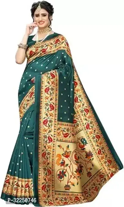 Stylish Green Cotton Silk Printed Saree with Blouse piece For Women-thumb0