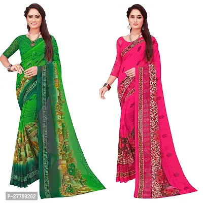 Stylish Georgette Multicoloured Printed Saree With Blouse Piece For Women Pack Of 2