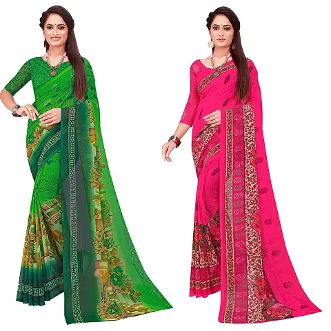 Stylish Georgette Saree With Blouse Piece For Women Pack Of 2