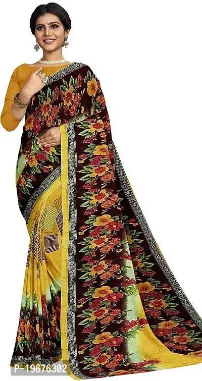 Women Stylish Georgette Printed Saree with Blouse piece-thumb0