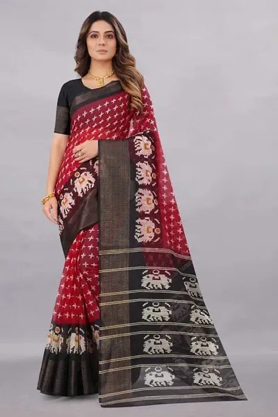 Cotton Printed Zari Border Sarees with Blouse piece