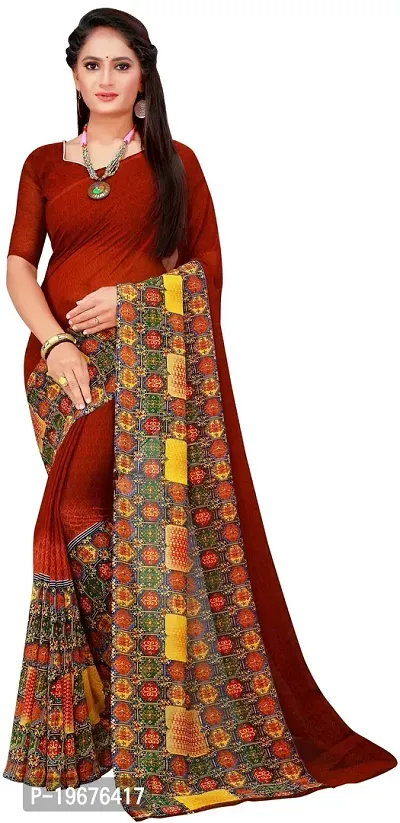 Women Stylish Georgette Printed Saree with Blouse piece