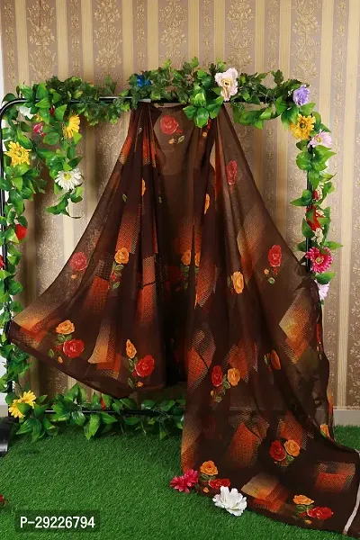 Beautiful Brown Georgette Printed Saree With Blouse Piece For Women