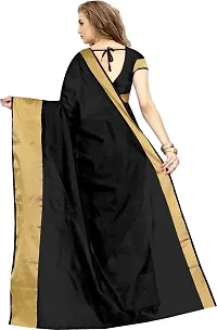 Stylish Black Cotton Silk Saree with Blouse piece For Women-thumb1