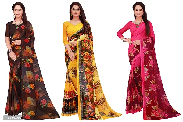 Stylish Georgette Multicoloured Printed Saree With Blouse Piece For Women Pack Of 3