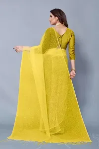 Elegant Yellow Net Saree with Blouse piece For Women-thumb1