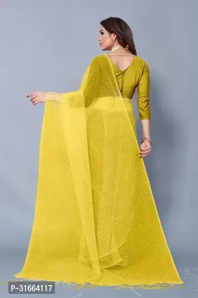 Elegant Yellow Net Saree with Blouse piece For Women-thumb2