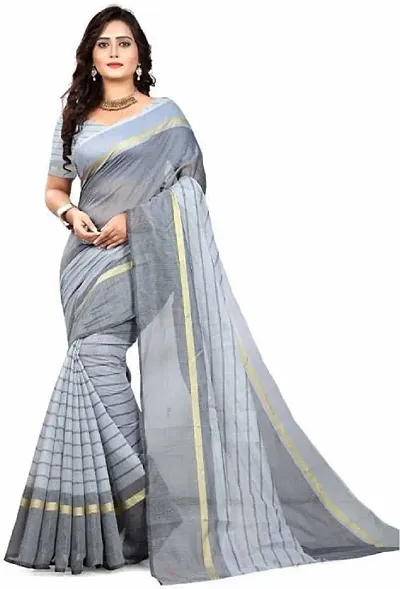 Sutram Women's Cotton Saree with Unstitch Blouse Pice