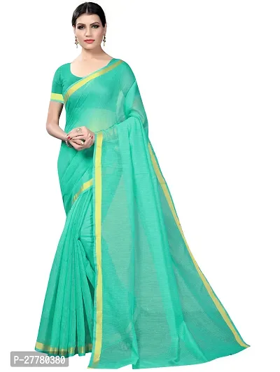 Stylish Cotton Silk Green Saree With Blouse Piece For Women