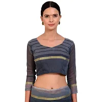 SAADHVI Women's Grey Cotton Silk Striped Work Saree(FL-IF-RustomGrey-GO, Free Size) | Free Size-thumb3