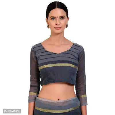 SAADHVI Women's Grey Cotton Silk Striped Work Saree(FL-IF-RustomGrey-GO, Free Size) | Free Size-thumb4