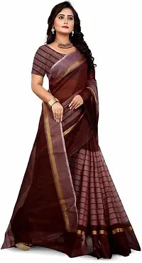 Women Stylish Cotton Silk Striped Saree with Blouse piece-thumb1