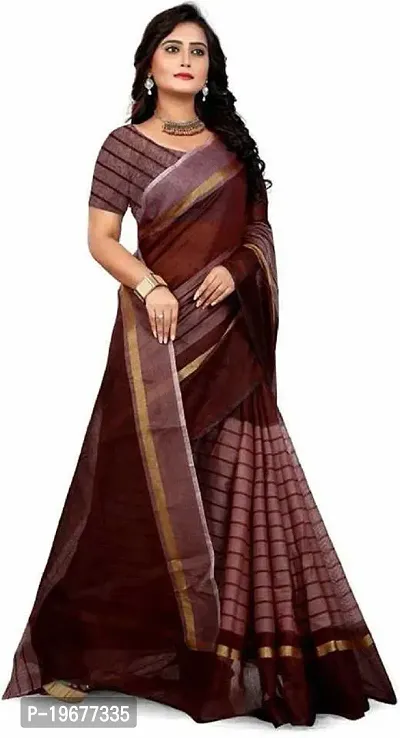 Women Stylish Cotton Silk Striped Saree with Blouse piece-thumb2