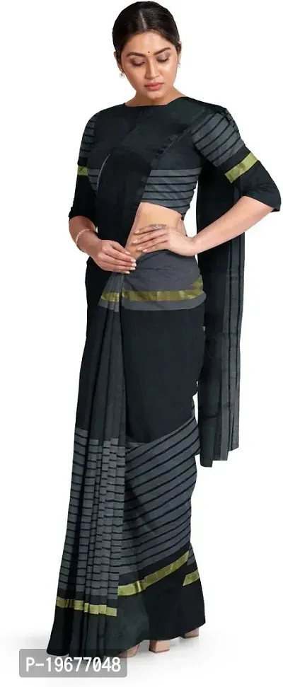 Women Stylish Cotton Silk Striped Saree with Blouse piece-thumb0