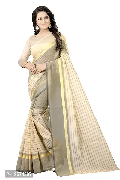 Women Stylish Cotton Silk Striped Saree with Blouse piece-thumb2